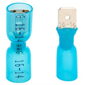 Male Female Blade Spade Connectors F2 6.3mm 1/4'' 16-14 AWG Blue, Heat-Shrink Insulated Quick-Disconnect Electrical Crimp Terminals